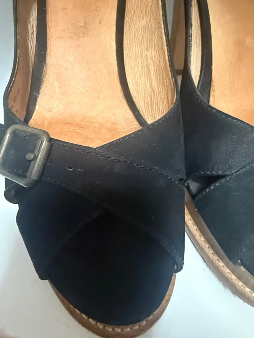 Michael Kors Black Suede Open-Toe Platform Wedges with Buckle - Picture 2 of 16